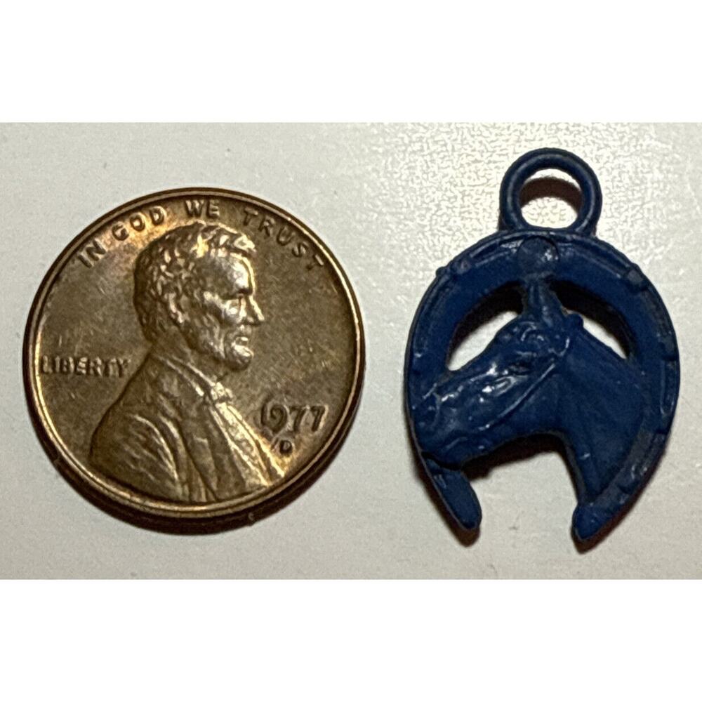 Vintage Cracker Jack Blue Horse Head Horseshoe Celluloid Charm 1D